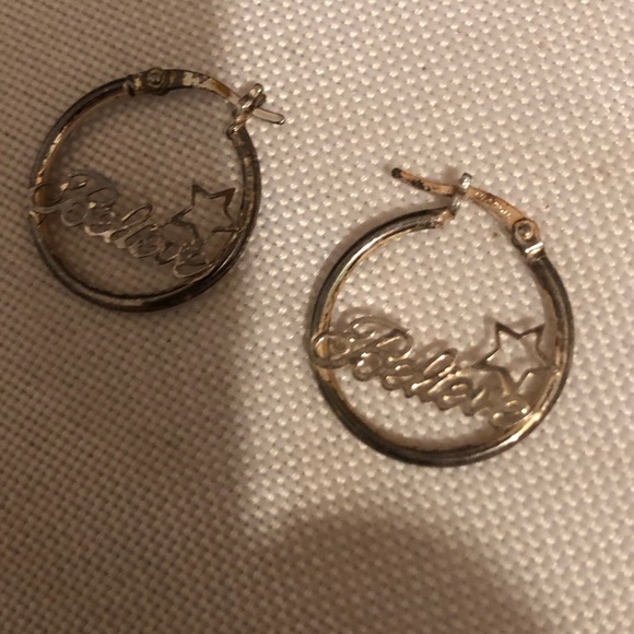 Disney Gold Hoop Earrings with 'Believe' Design- 94A $20 or $15 w/offer - Picture 1 of 2